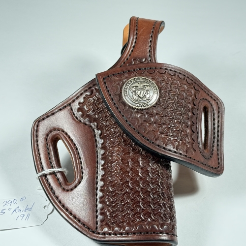 1911 5" Railed w/ Thumbbreak, Navy concho and Hand Tooling, R/H